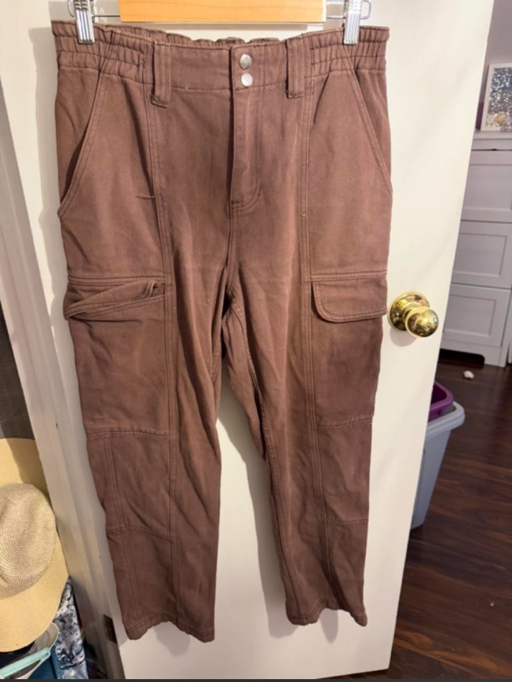 PacSun Brown Utility Cargo Pants Elastic Waist Snap Front Size Medium